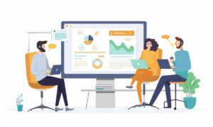 Équipe SEO réunie autour d’un tableau de bord d’acquisition mesurable.